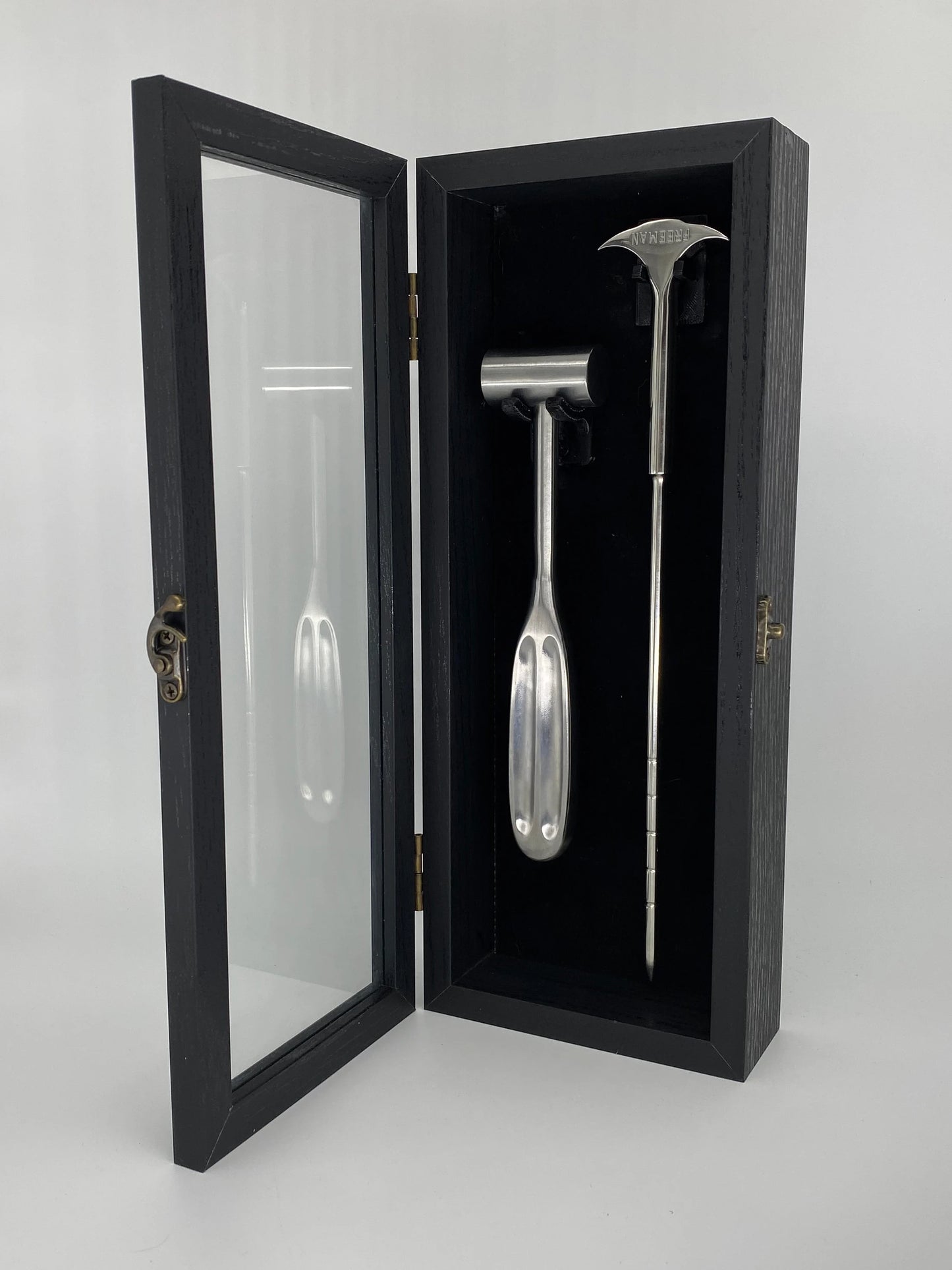 Lobotomy Orbitoclast & Hammer Surgical Medical Tools Shadowbox with removable tools STAMPED version