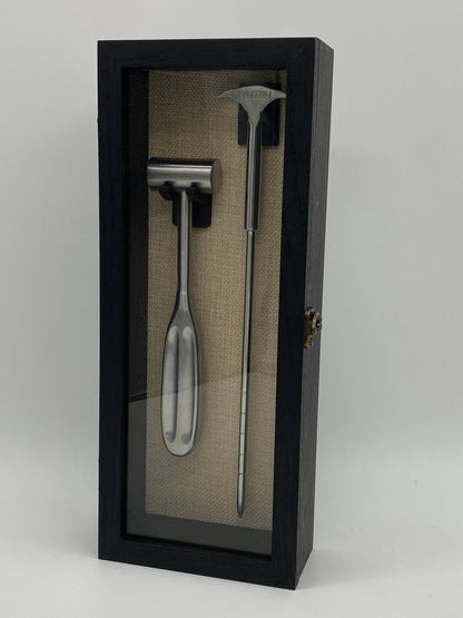 Lobotomy Orbitoclast & Hammer Surgical Medical Tools Shadowbox with removable tools STAMPED version